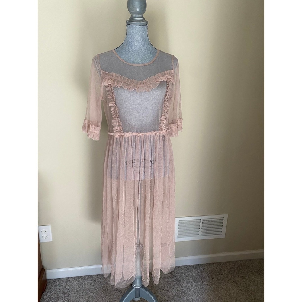 T.I.M.I.N.G Timing Light Blush Pink Nude Sheer Ruffle Dress Small Fairy Tulle